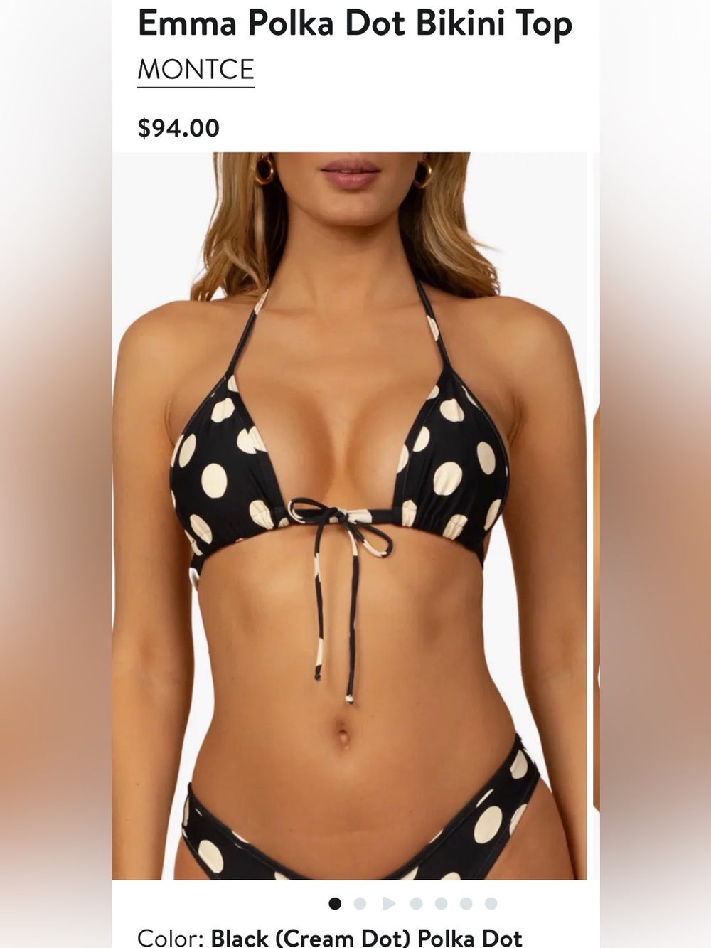 Montce NEW Emma Polka Dot Bikini Top Size M $94msrp